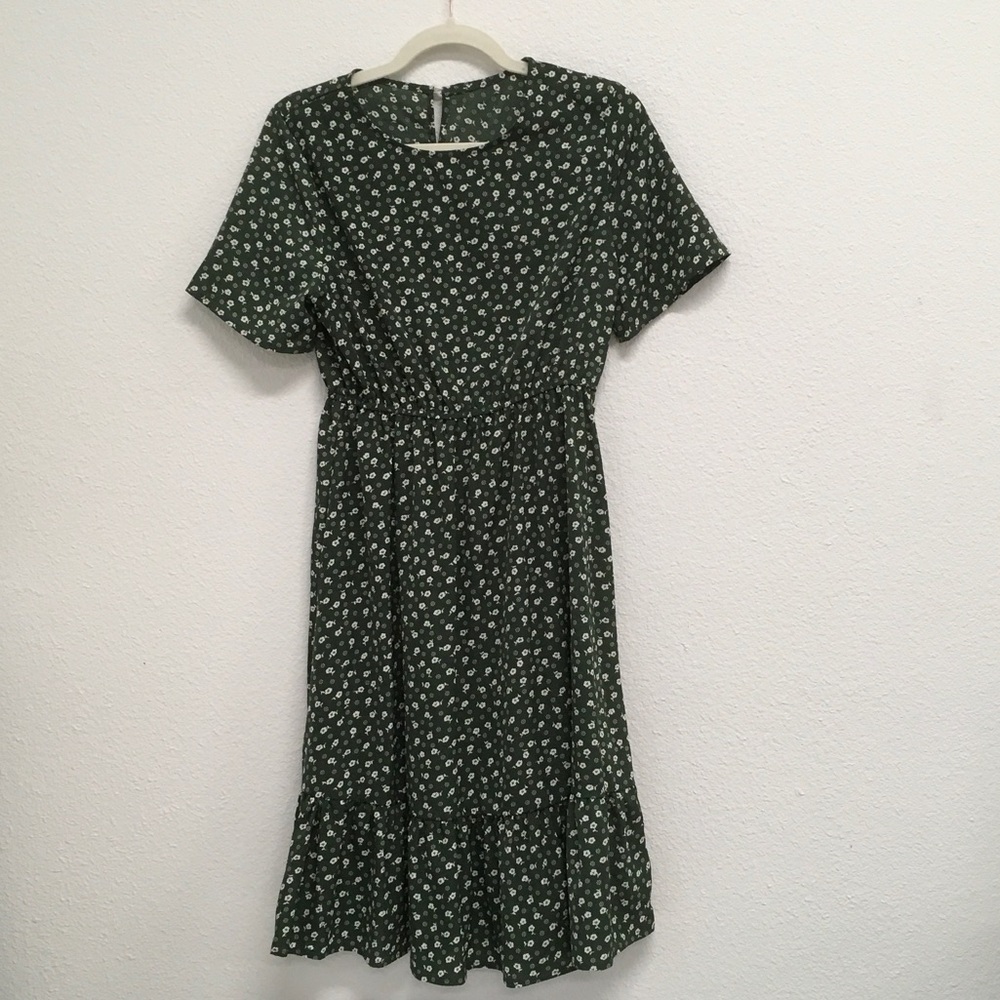 SHEIN Dark Green Floral Midi Dress